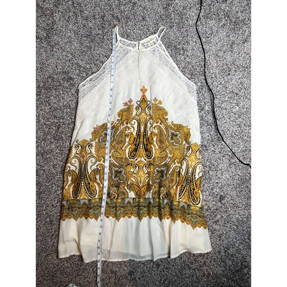 Indigo Rose Pretty Paisley Golden Cream Halter Crochet Lace Slip Dress S - Picture 11 of 12